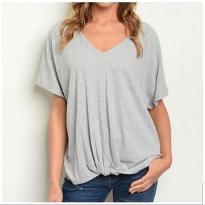 Grey Loose Flowy T Shirt With A Twist Tie Bottom